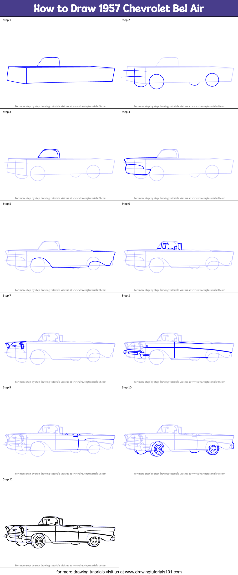 How to Draw 1957 Chevrolet Bel Air Printable Step by Step