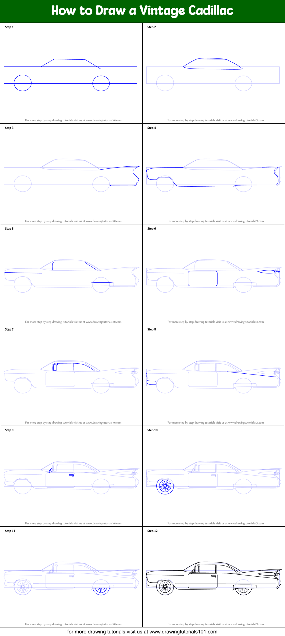How to Draw a Vintage Cadillac Printable Step by Step