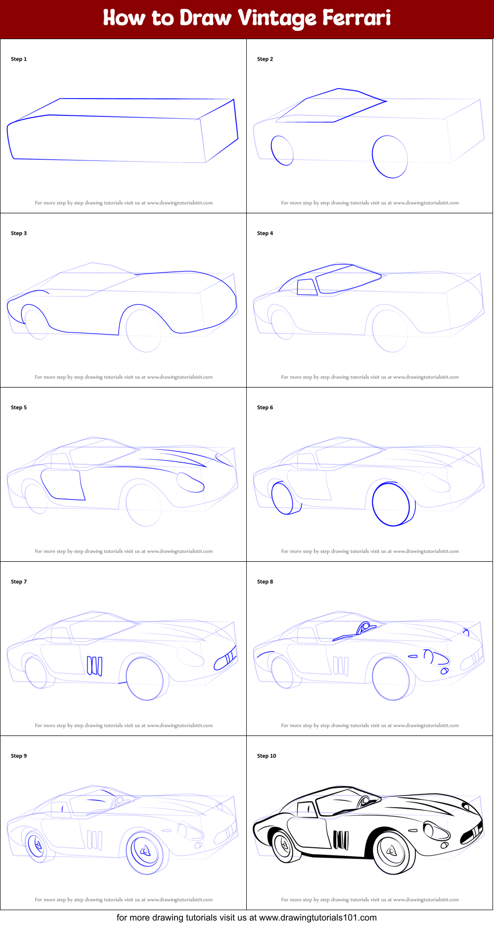 How to Draw Vintage Ferrari Printable Step by Step