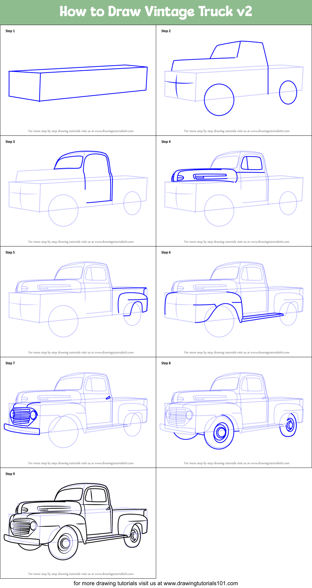 How to Draw Vintage Truck v2 Printable Step by Step