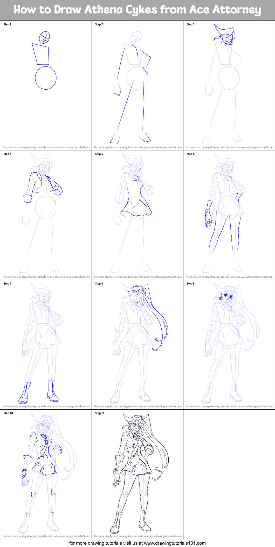 How to Draw Athena Cykes from Ace Attorney Printable Step by Step