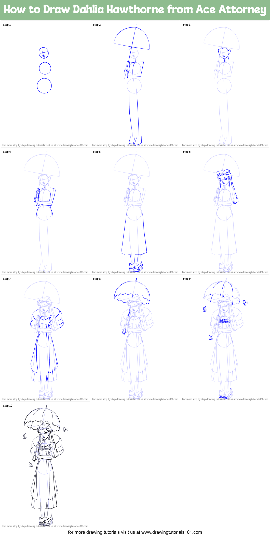 How to Draw Dahlia Hawthorne from Ace Attorney Printable Step by Step