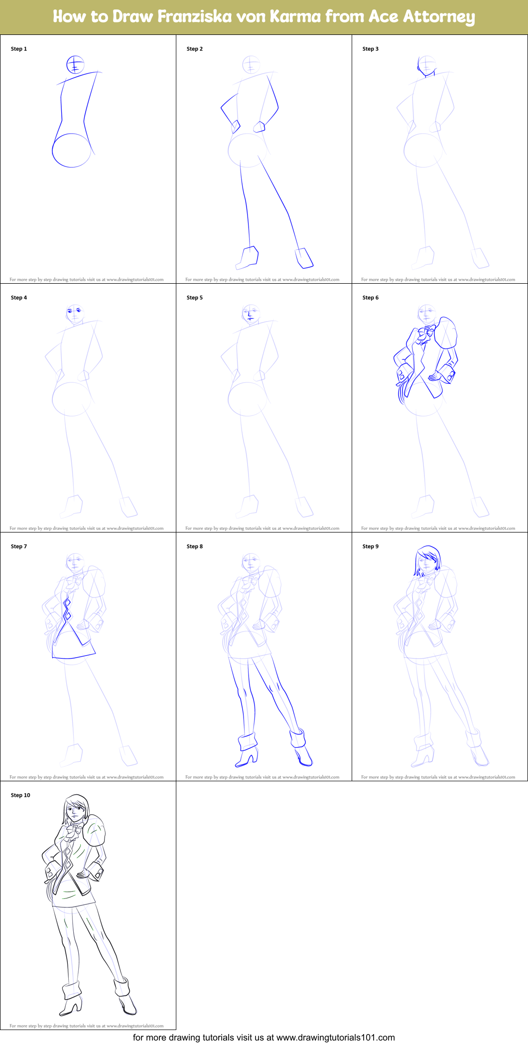 How to Draw Franziska von Karma from Ace Attorney Printable Step by Step