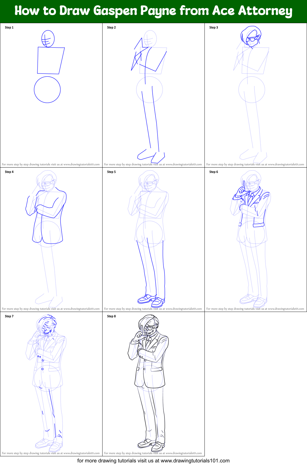 How to Draw Gaspen Payne from Ace Attorney Printable Step by Step