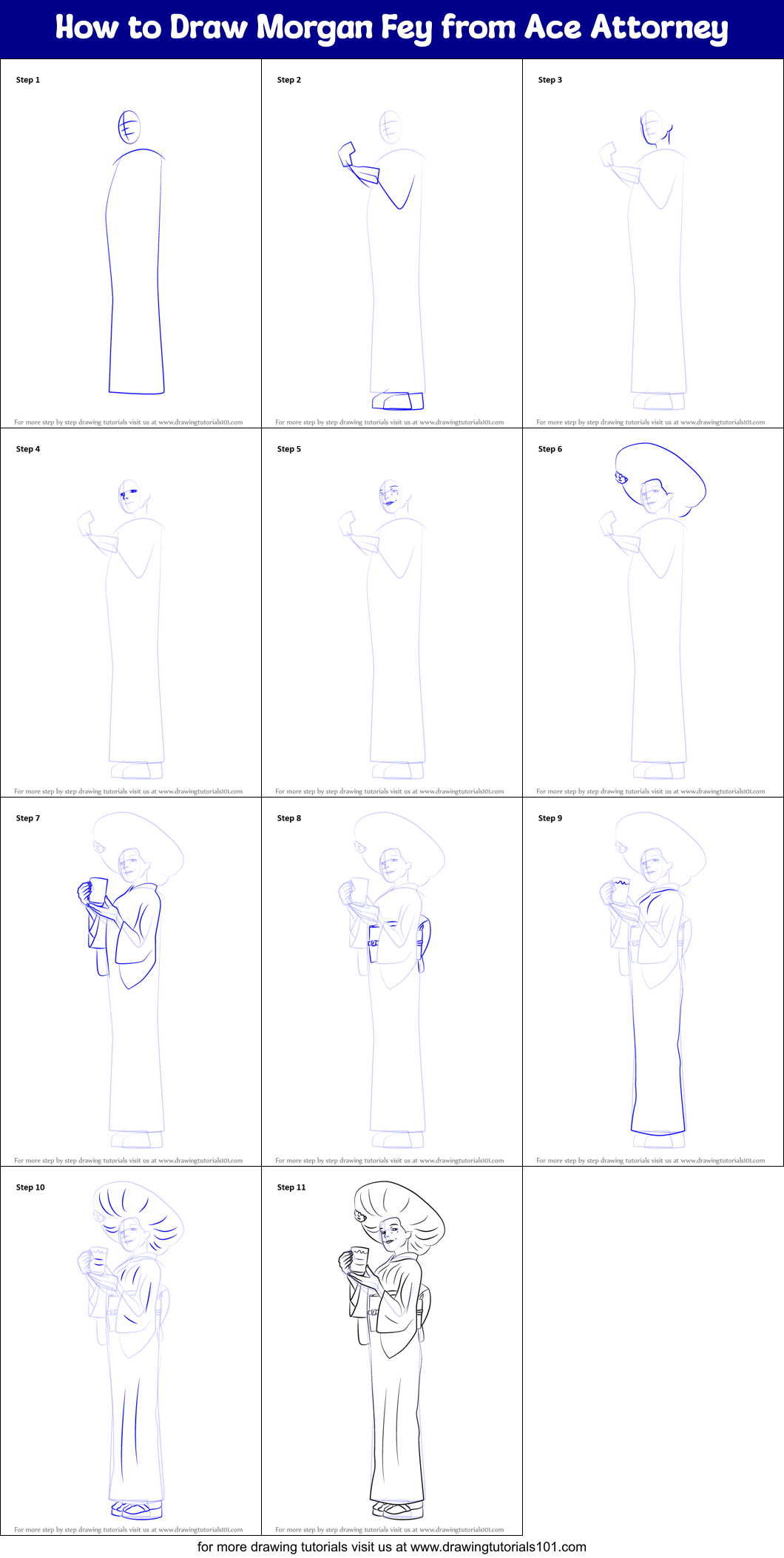 How to Draw Morgan Fey from Ace Attorney Printable Step by Step