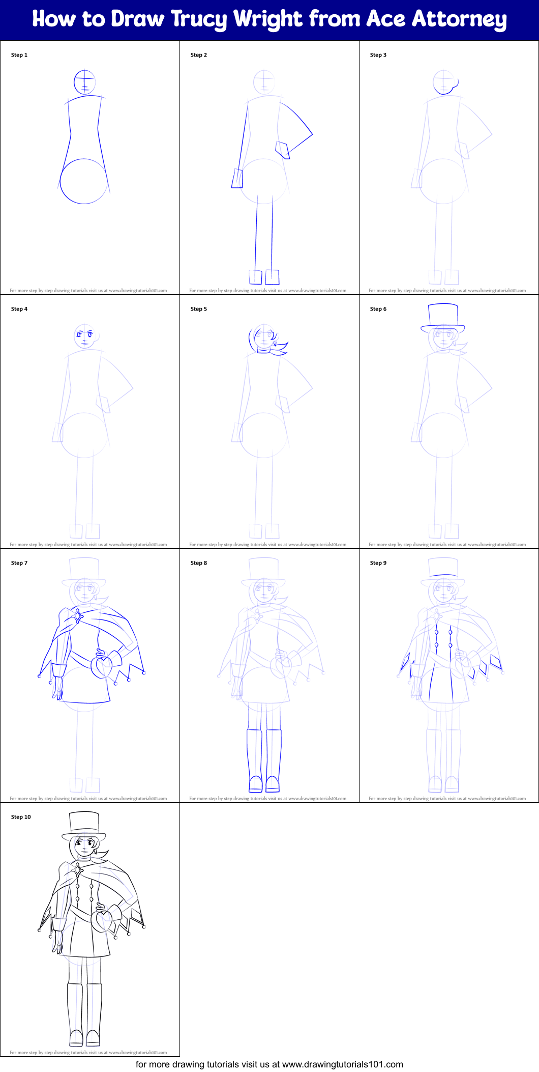 How to Draw Trucy Wright from Ace Attorney Printable Step by Step