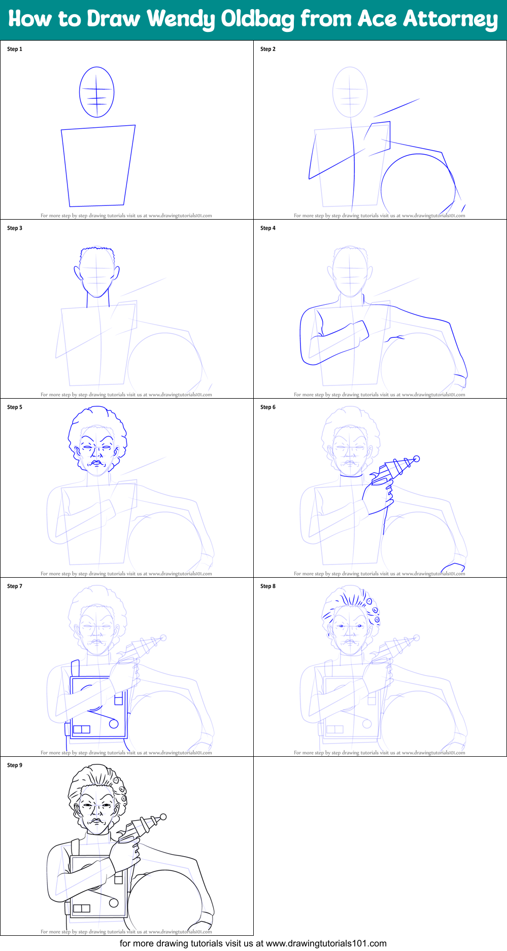 How to Draw Wendy Oldbag from Ace Attorney Printable Step by Step