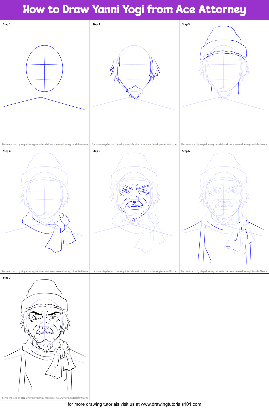 How to Draw Yanni Yogi from Ace Attorney Printable Step by Step