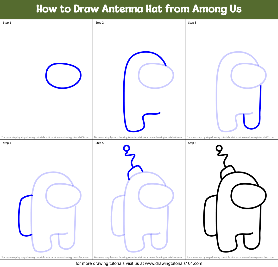 How to Draw Antenna Hat from Among Us Printable Step by Step