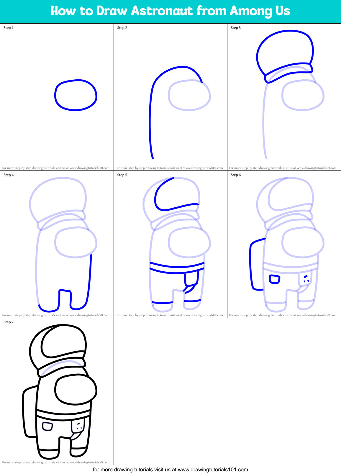 How to Draw Astronaut from Among Us Printable Step by Step