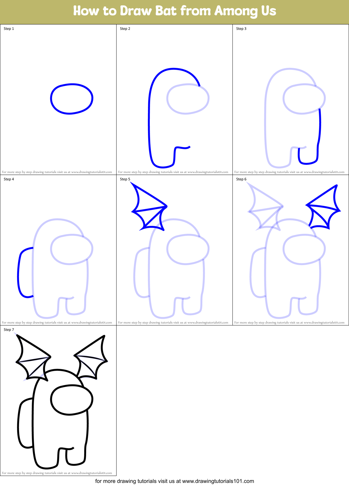 How to Draw Bat from Among Us Printable Step by Step