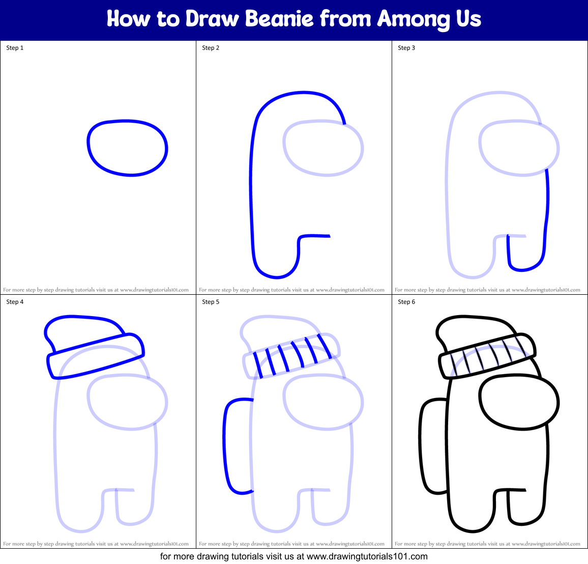 How to Draw Beanie from Among Us Printable Step by Step