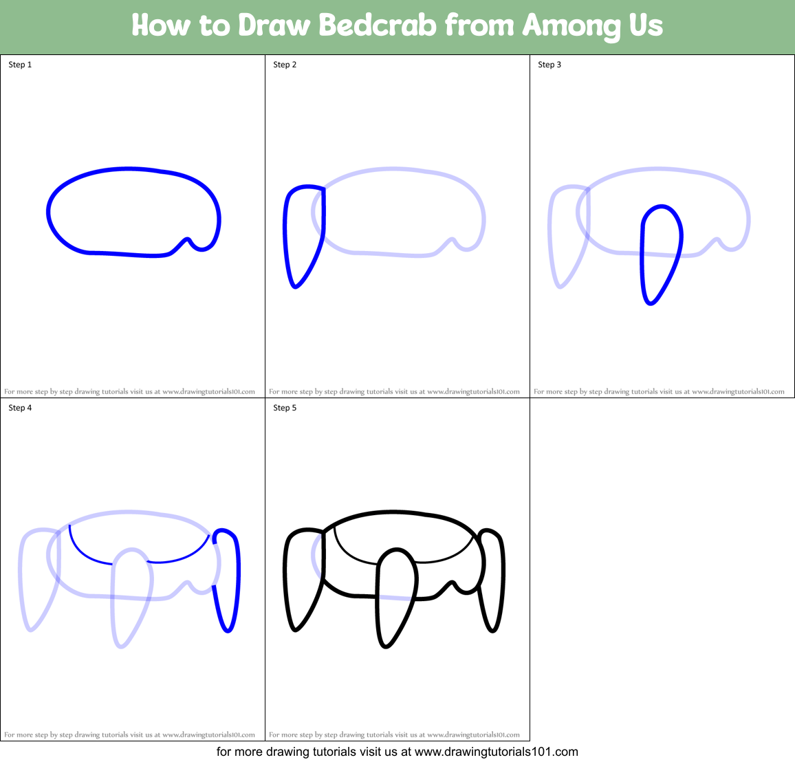 How to Draw Bedcrab from Among Us Printable Step by Step