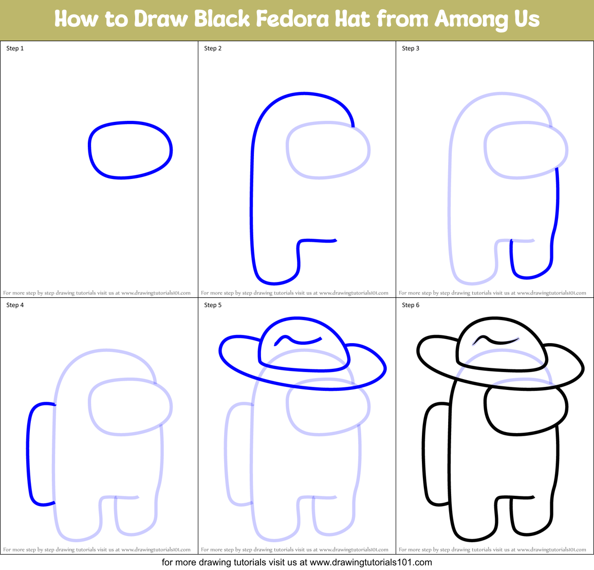 How to Draw Black Fedora Hat from Among Us Printable Step by Step
