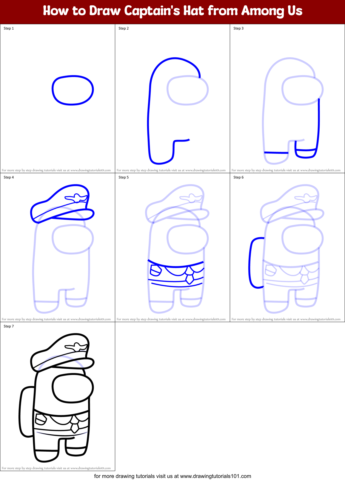 How to Draw Captain's Hat from Among Us Printable Step by Step