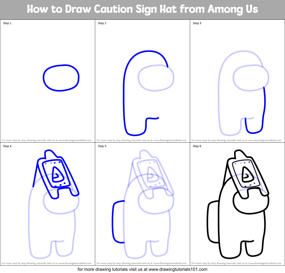How to Draw Caution Sign Hat from Among Us Printable Step by Step
