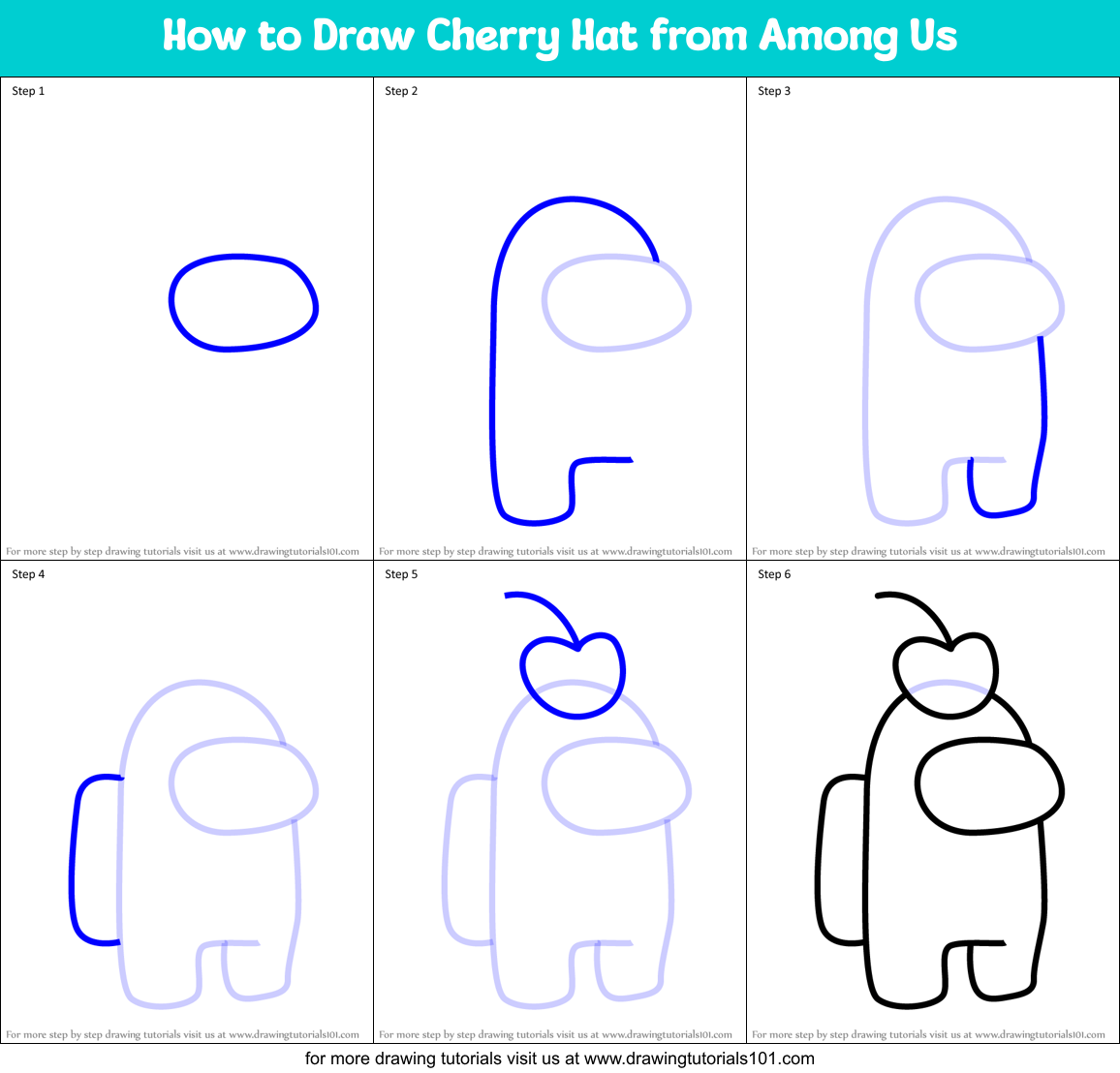 How to Draw Cherry Hat from Among Us Printable Step by Step