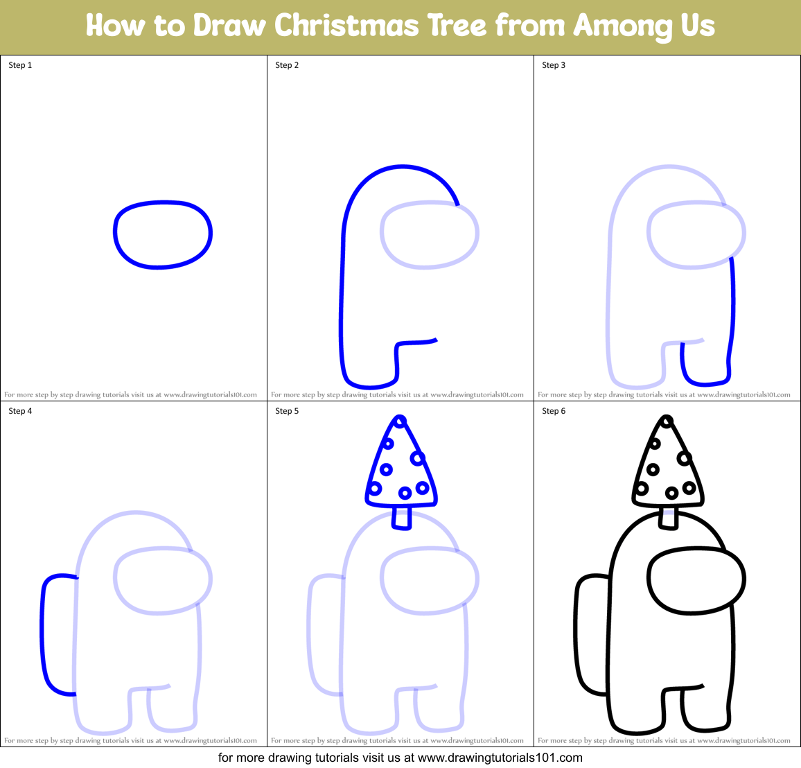 How to Draw Christmas Tree from Among Us Printable Step by Step
