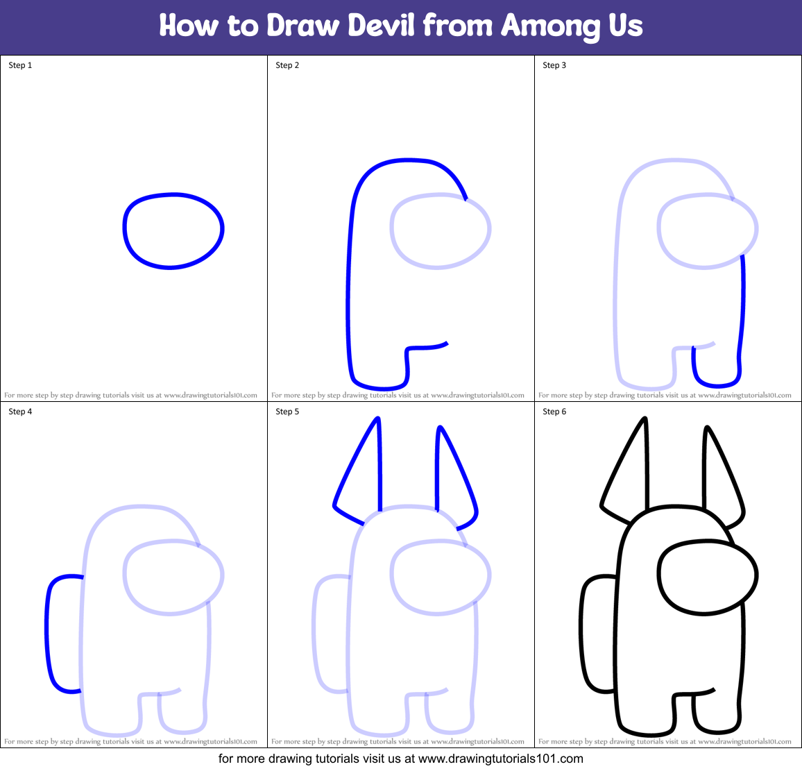 How to Draw Devil from Among Us Printable Step by Step