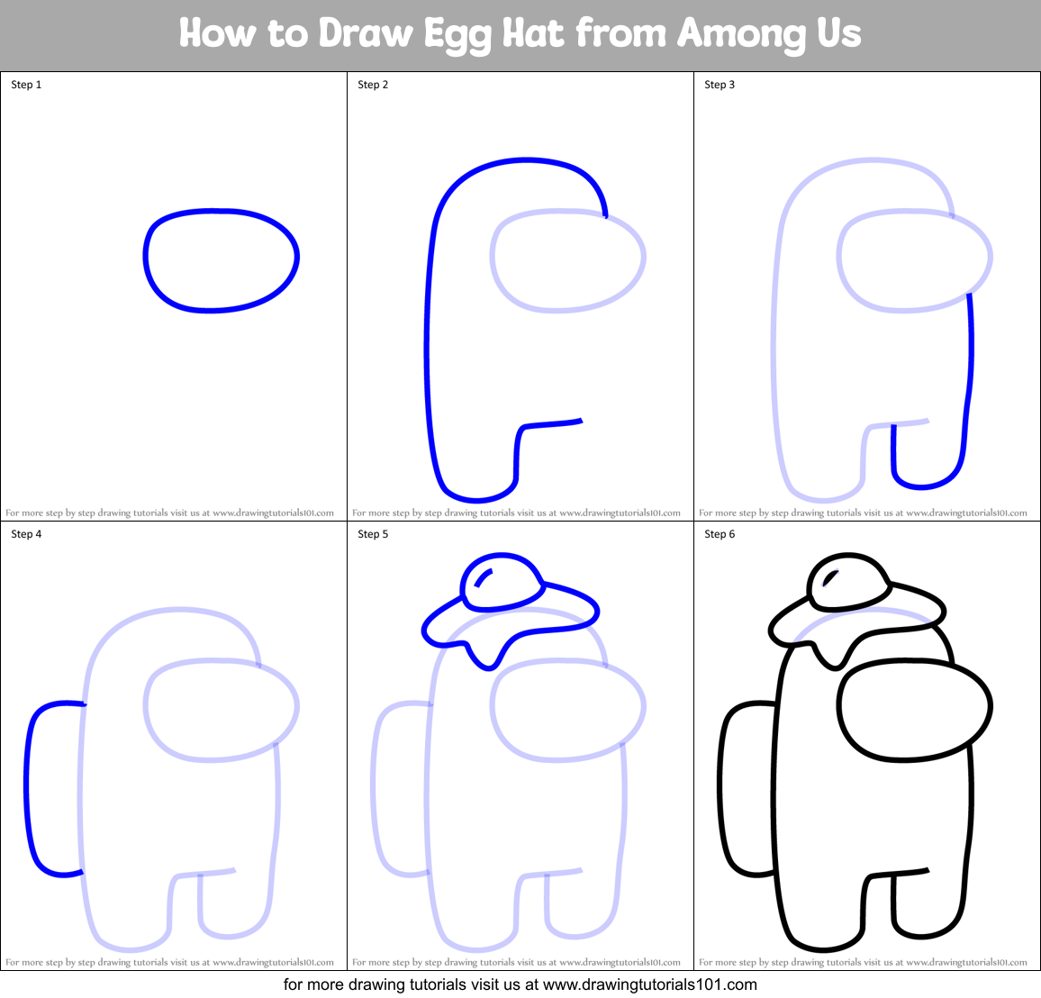 How to Draw Egg Hat from Among Us Printable Step by Step