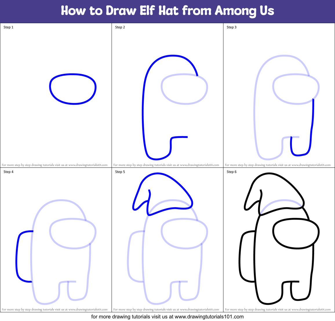 How to Draw Elf Hat from Among Us Printable Step by Step