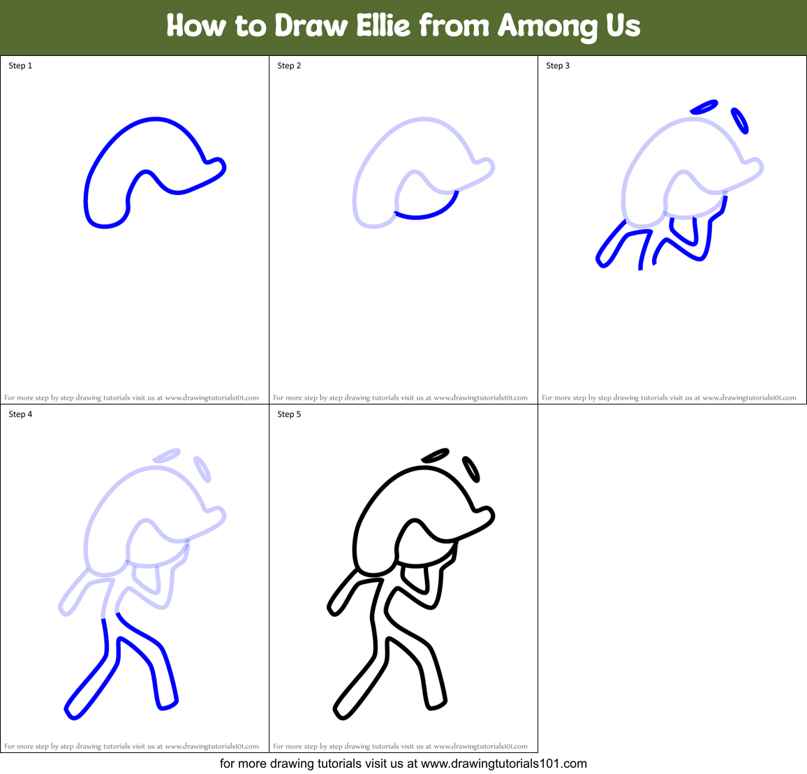 How to Draw Ellie from Among Us Printable Step by Step