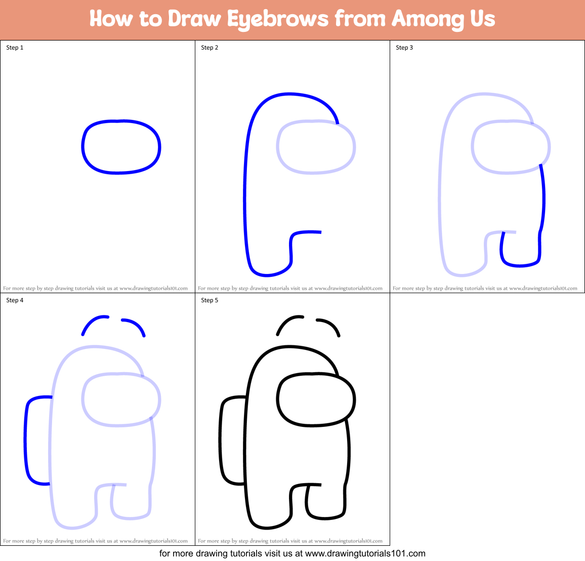 How to Draw Eyebrows from Among Us Printable Step by Step