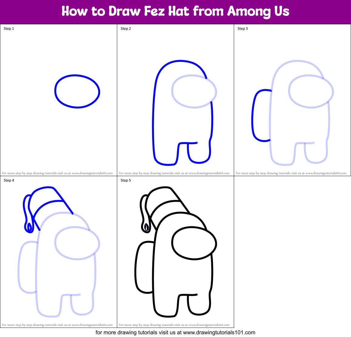 How to Draw Fez Hat from Among Us Printable Step by Step