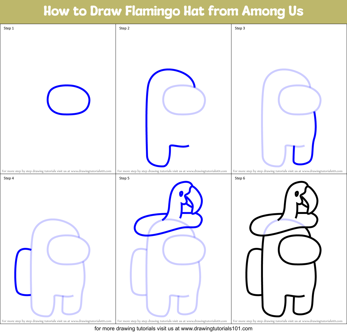 How to Draw Flamingo Hat from Among Us Printable Step by Step