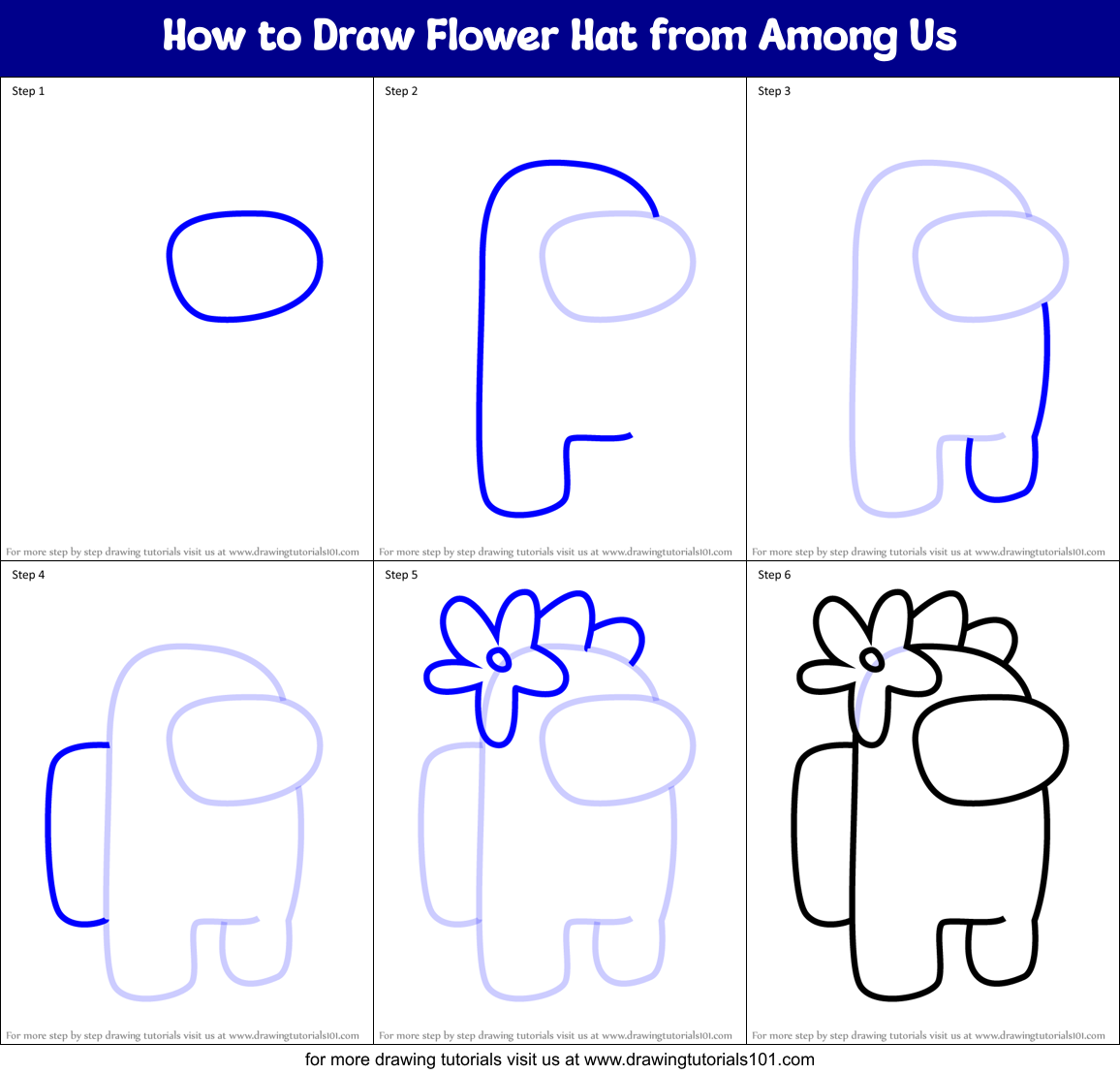 How to Draw Flower Hat from Among Us Printable Step by Step