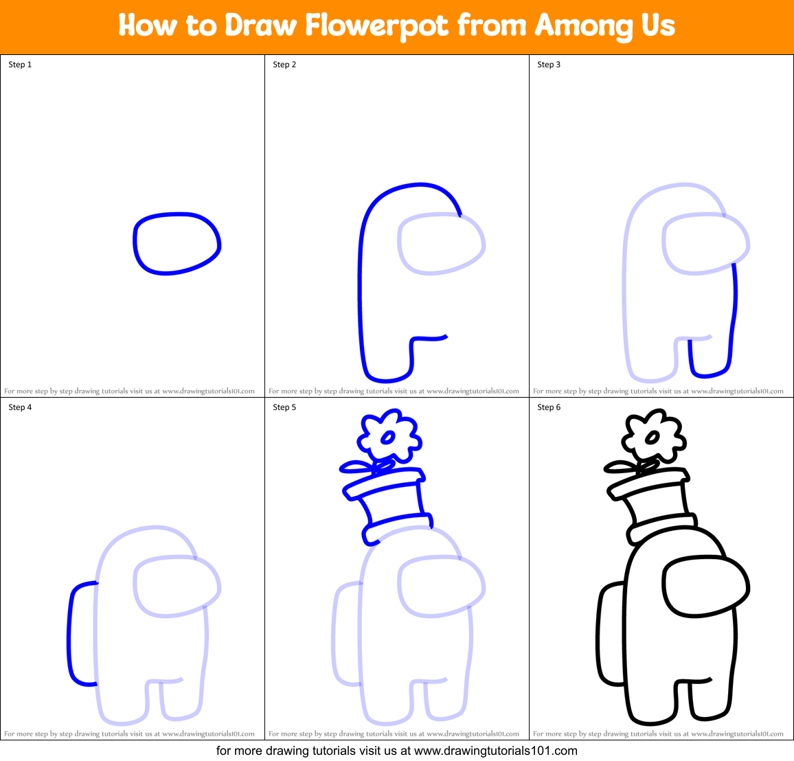 How to Draw Flowerpot from Among Us Printable Step by Step