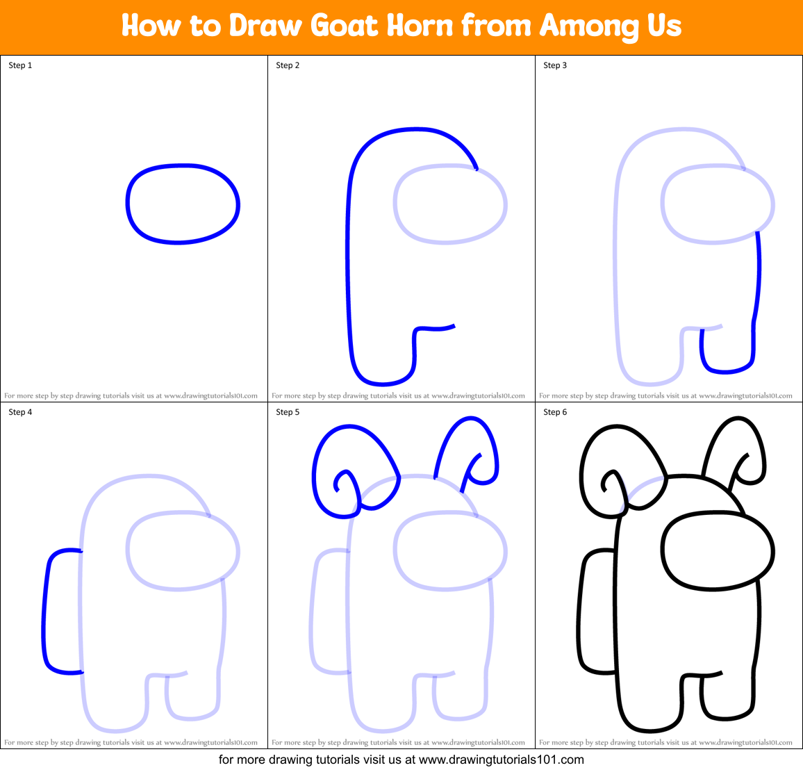How to Draw Goat Horn from Among Us Printable Step by Step