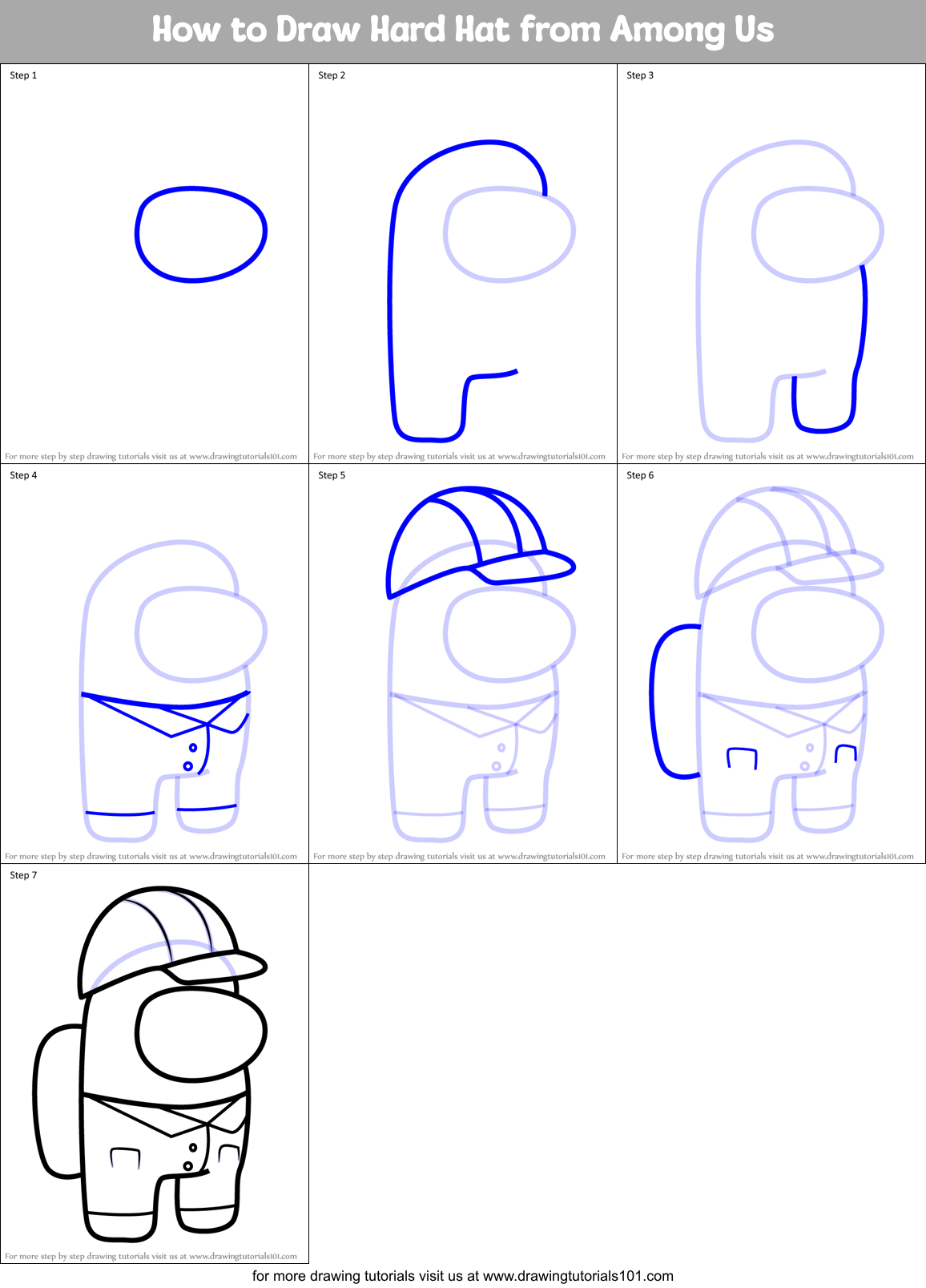 How to Draw Hard Hat from Among Us Printable Step by Step