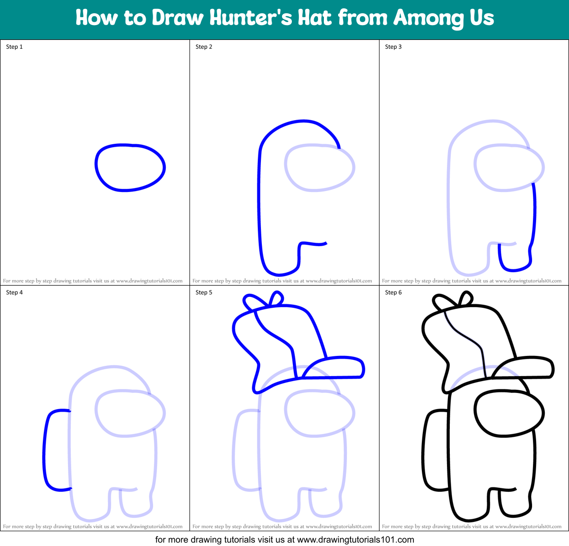 How to Draw Hunter's Hat from Among Us Printable Step by Step