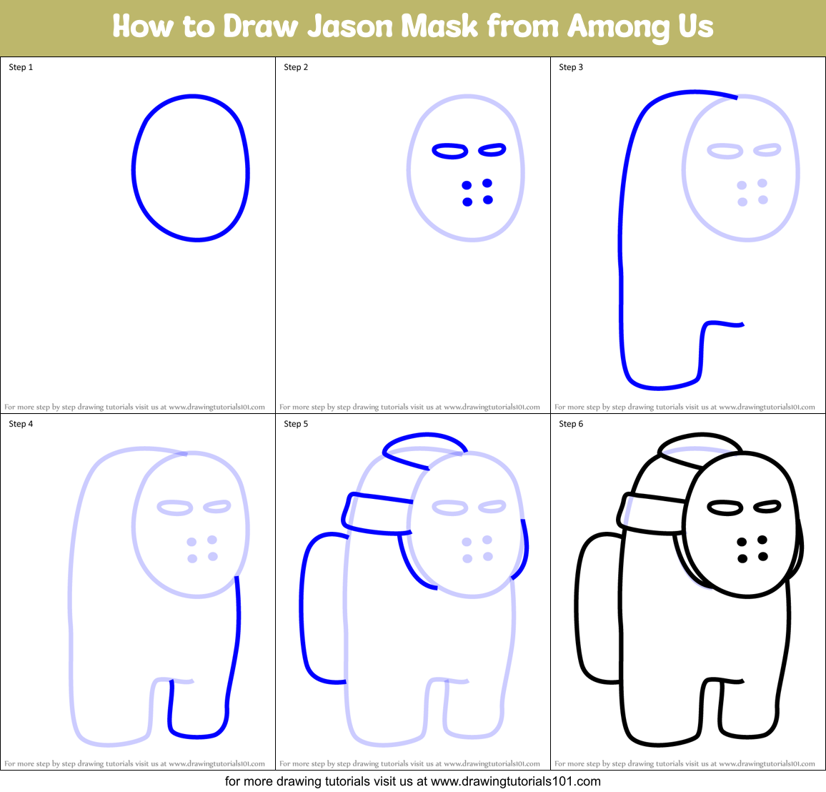 How to Draw Jason Mask from Among Us Printable Step by Step