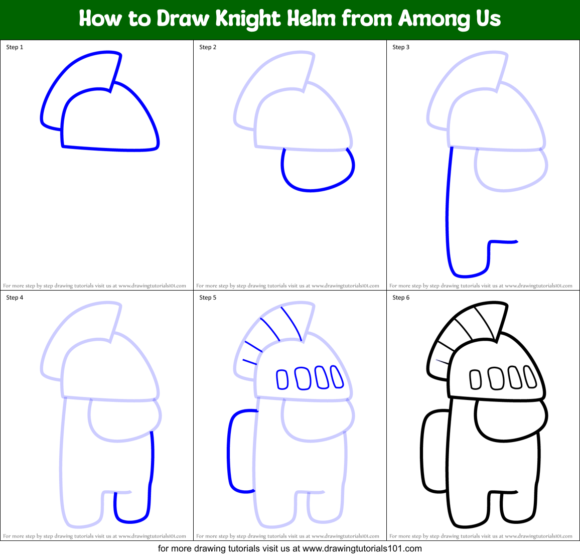 How to Draw Knight Helm from Among Us Printable Step by Step