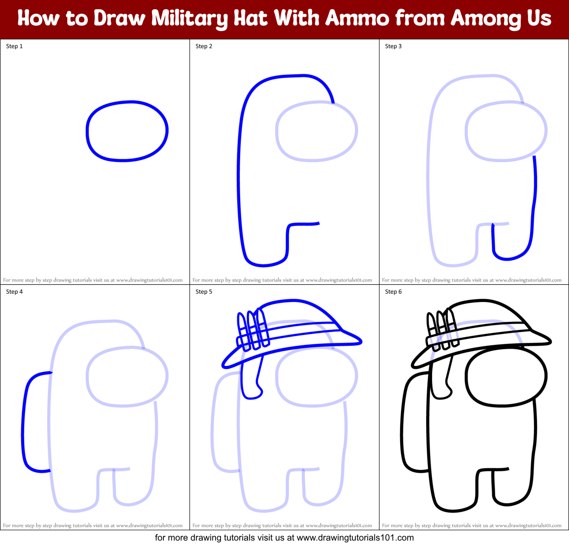 How to Draw Military Hat With Ammo from Among Us Printable Step by Step