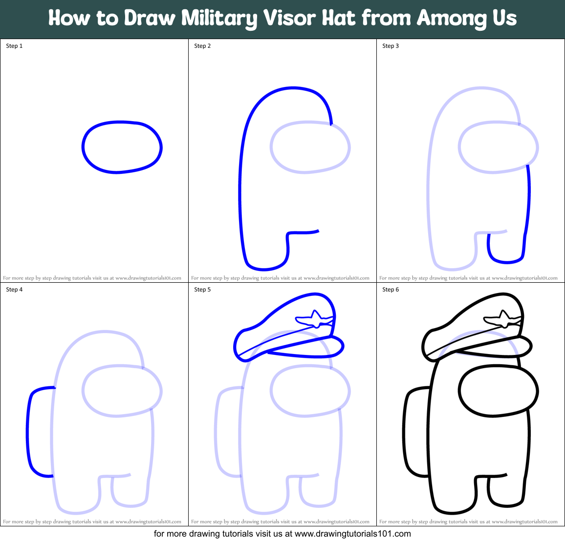 How to Draw Military Visor Hat from Among Us Printable Step by Step