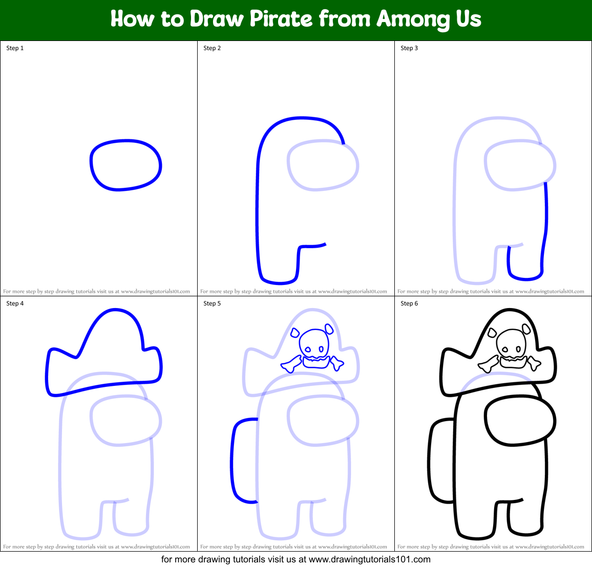 How to Draw Pirate from Among Us Printable Step by Step