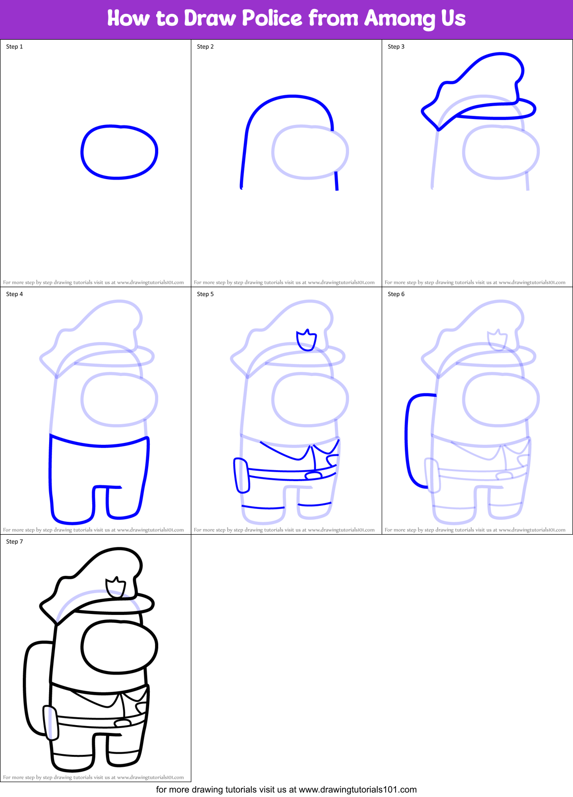 How to Draw Police from Among Us Printable Step by Step