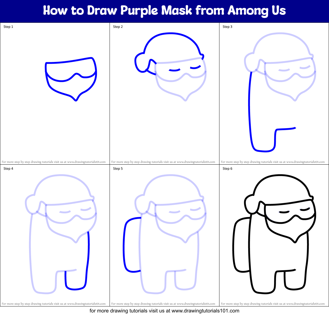 How to Draw Purple Mask from Among Us Printable Step by Step
