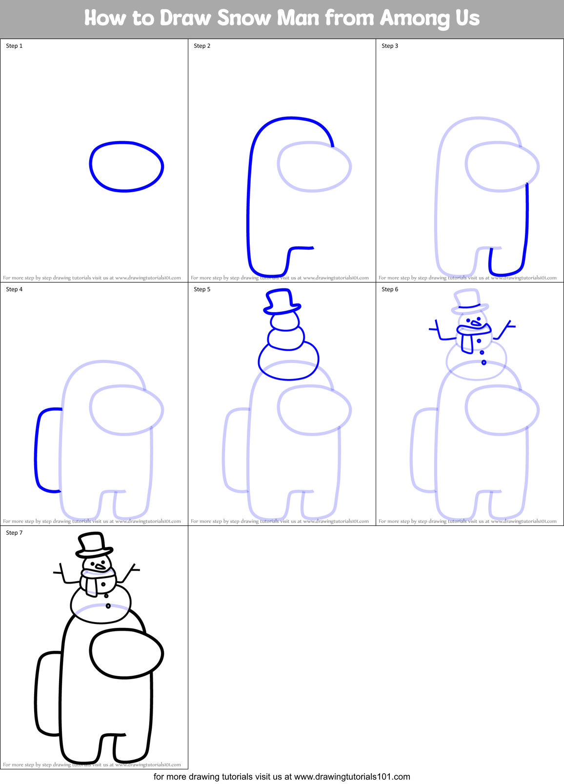 How to Draw Snow Man from Among Us Printable Step by Step