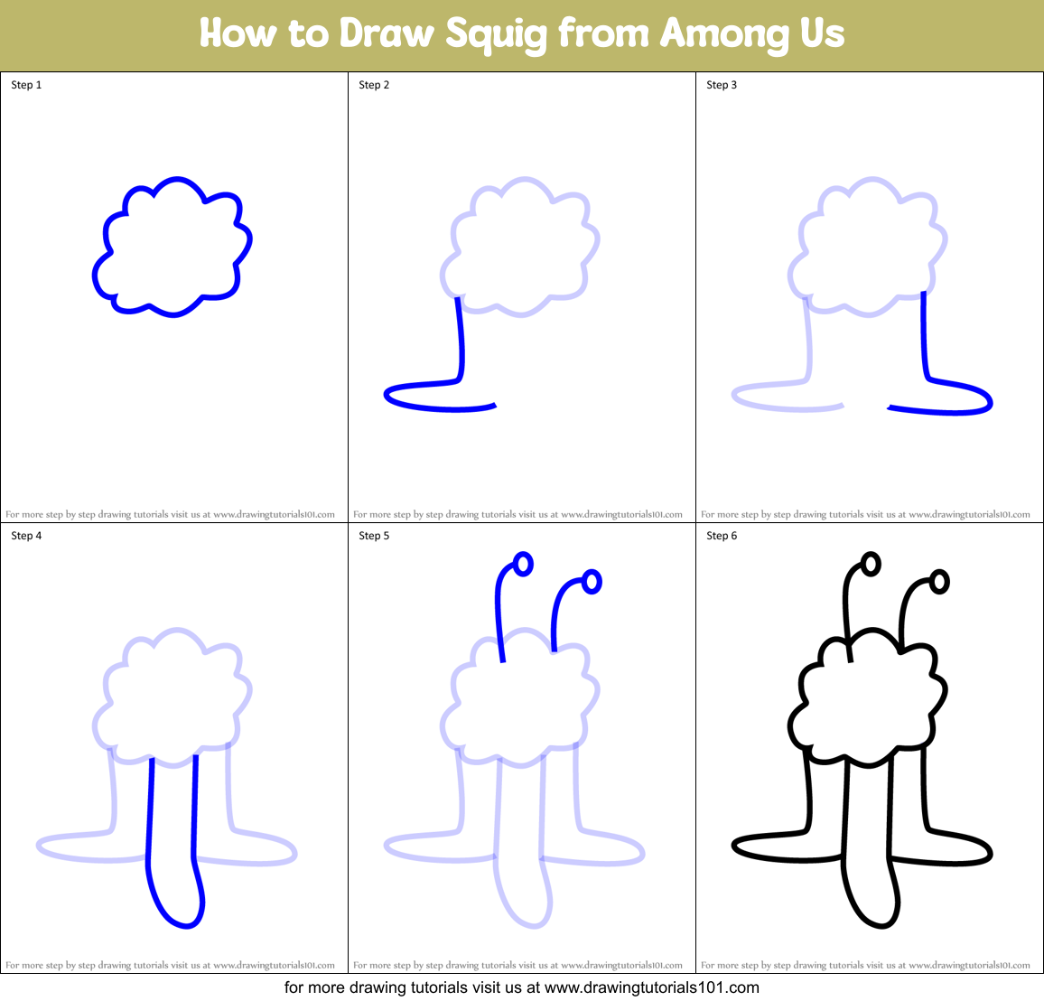 How to Draw Squig from Among Us Printable Step by Step