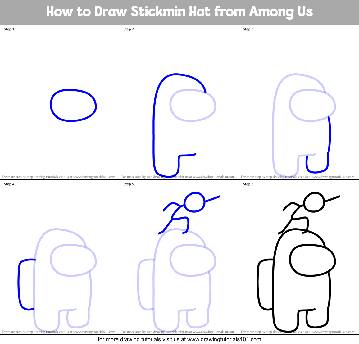 How to Draw Stickmin Hat from Among Us Printable Step by Step