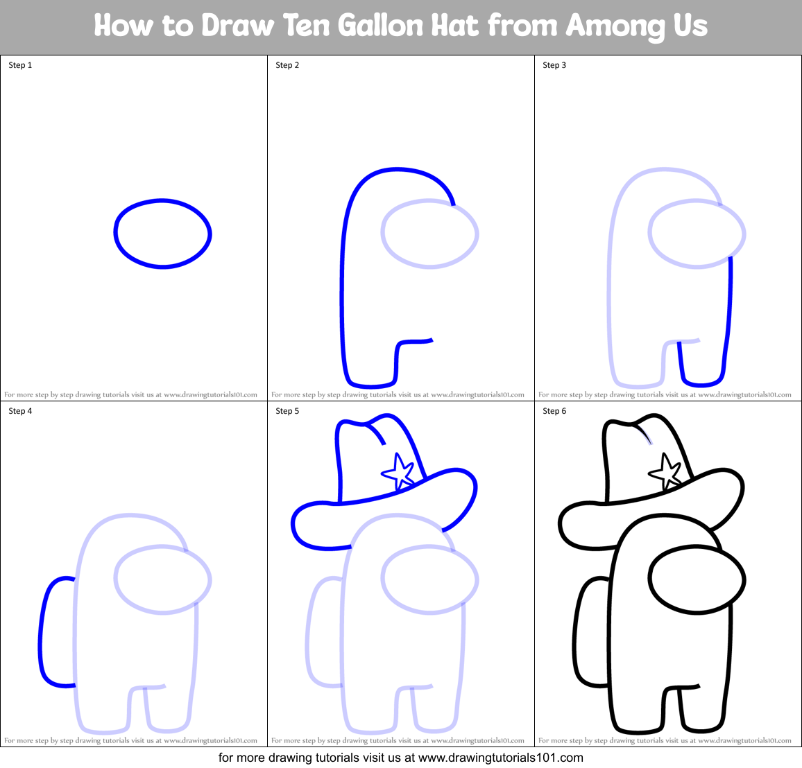 How to Draw Ten Gallon Hat from Among Us Printable Step by Step