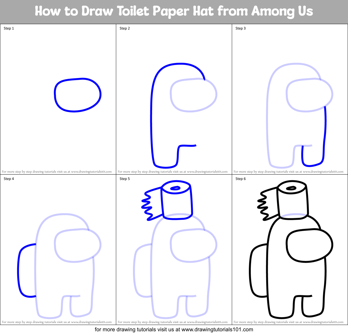 How to Draw Toilet Paper Hat from Among Us Printable Step by Step