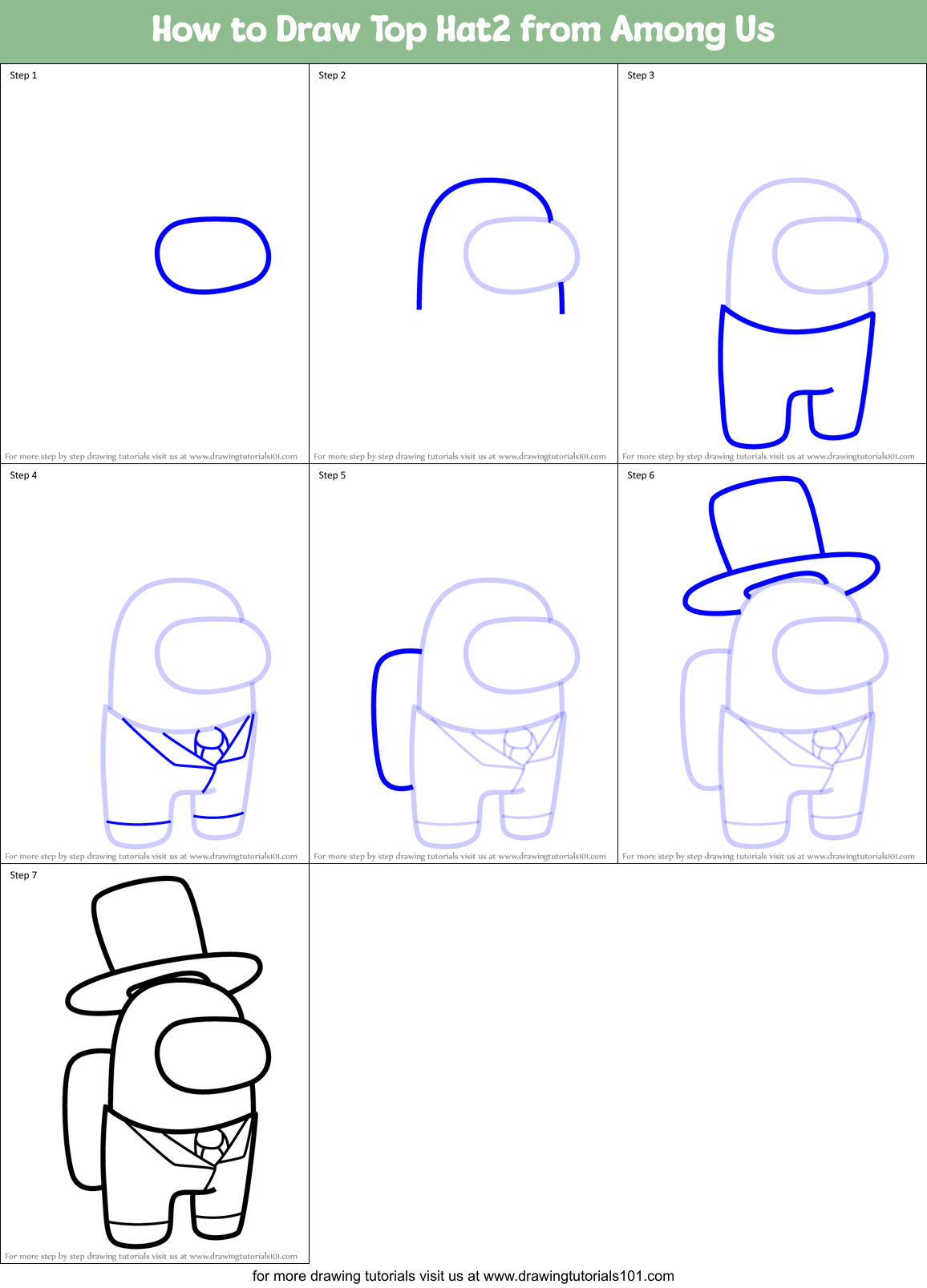 How to Draw Top Hat2 from Among Us Printable Step by Step