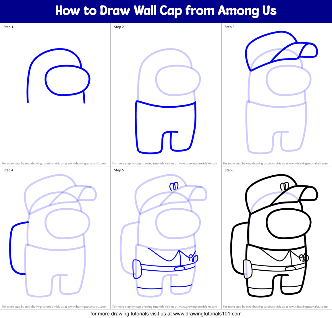 How to Draw Wall Cap from Among Us Printable Step by Step