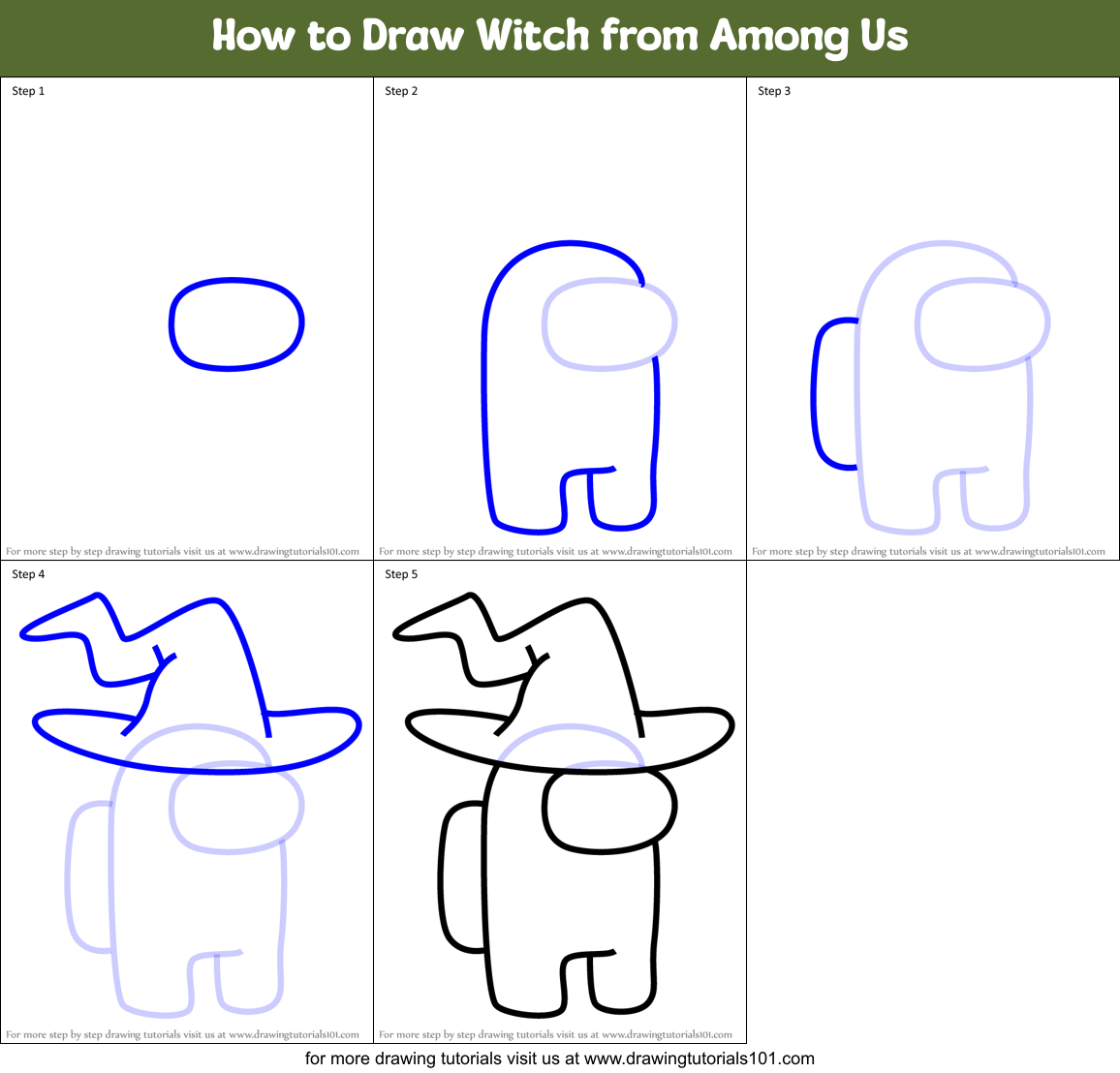 How to Draw Witch from Among Us Printable Step by Step