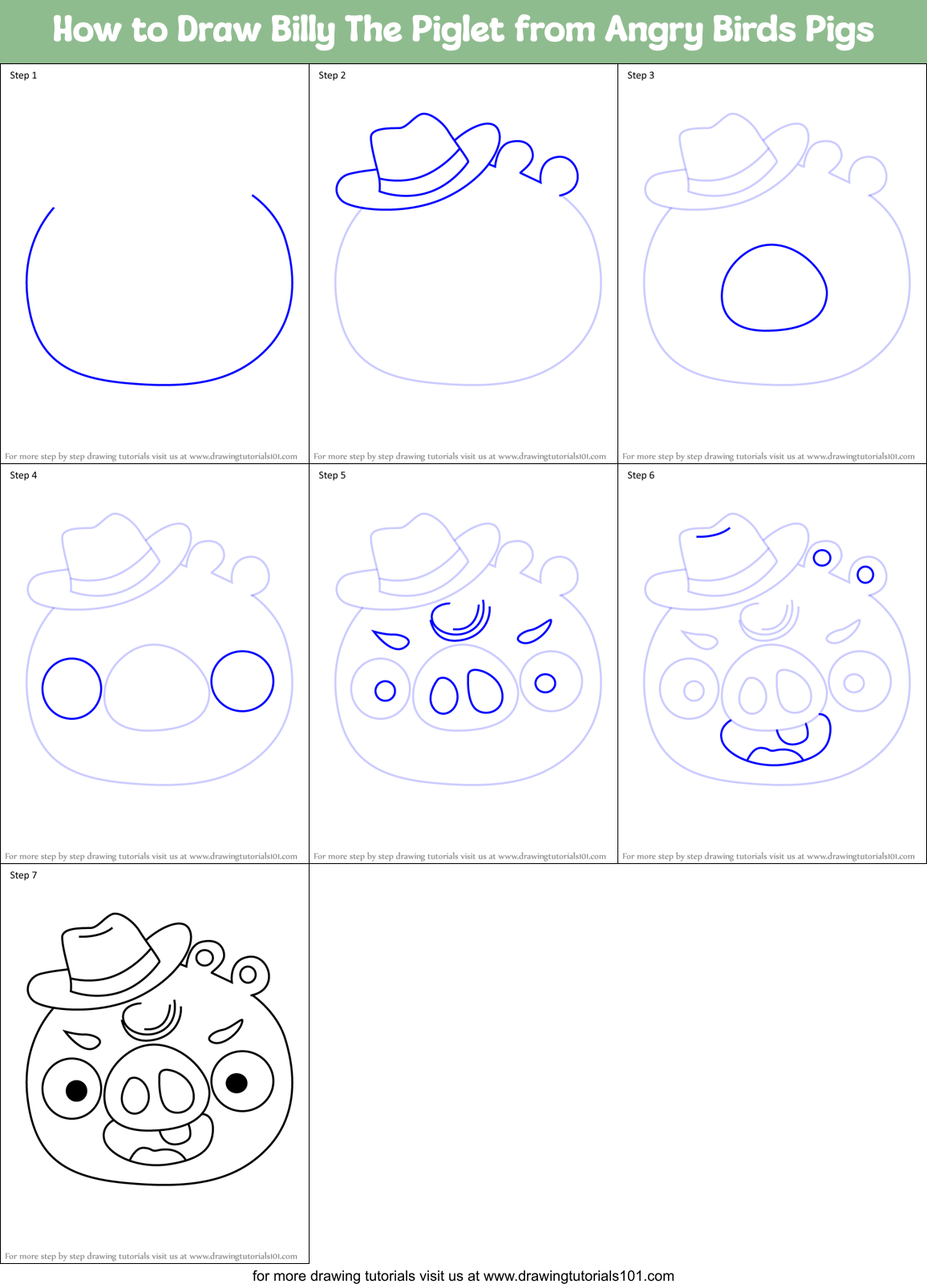 How to Draw Billy The Piglet from Angry Birds Pigs Printable Step by Step